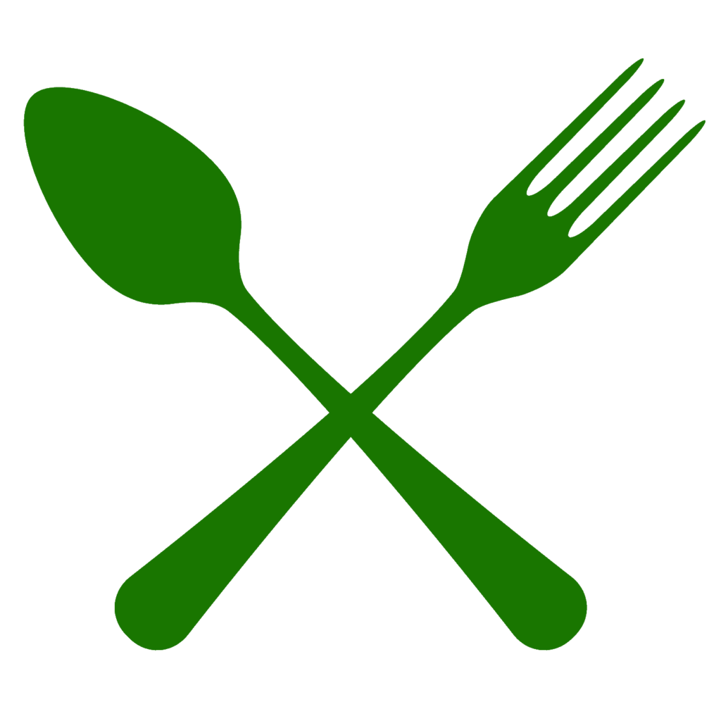 green spoon and fork crossed icon
